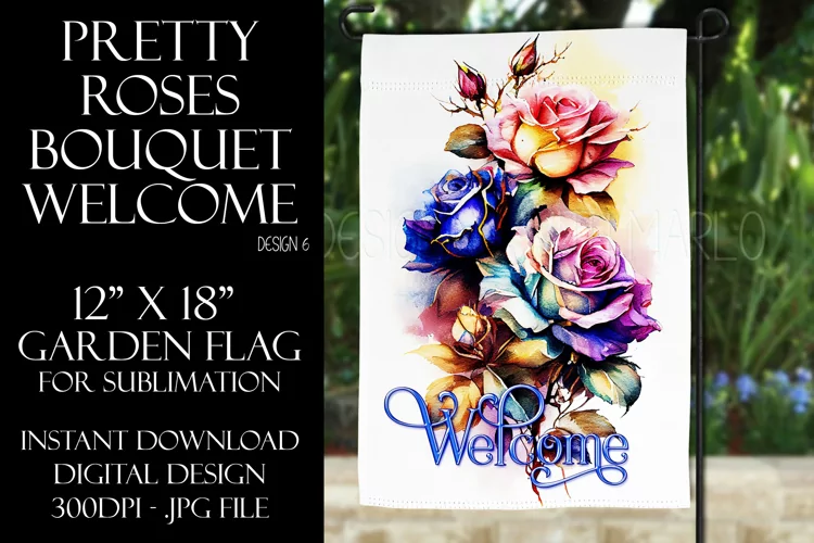 Watercolor Roses 12x18 Welcome Garden Flag Sublimation