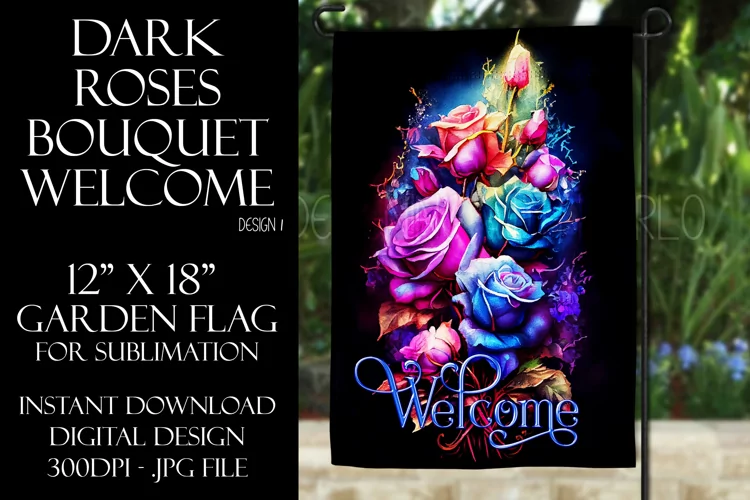 Watercolor Roses 12x18 Welcome Garden Flag Sublimation