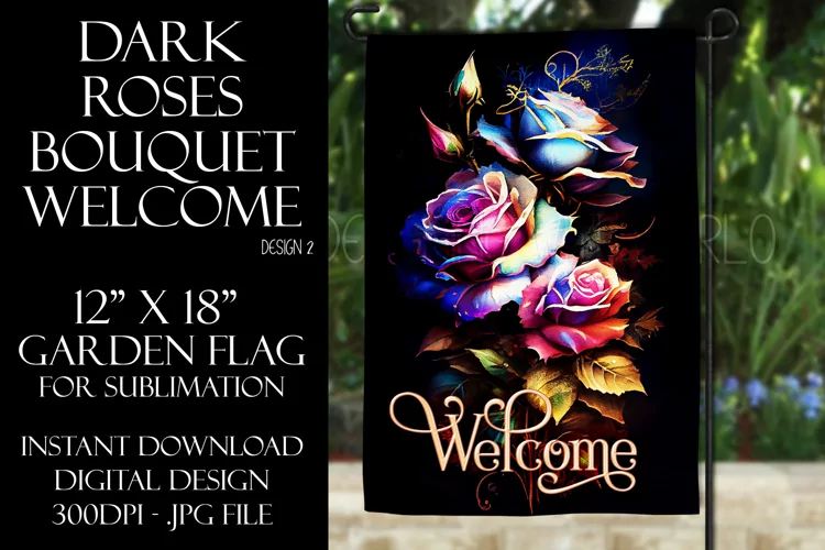 Watercolor Roses 12x18 Welcome Garden Flag Sublimation