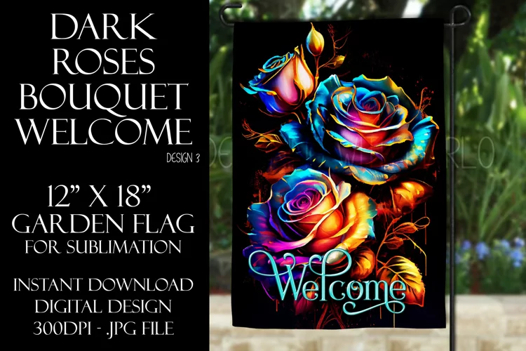 Watercolor Roses 12x18 Welcome Garden Flag Sublimation