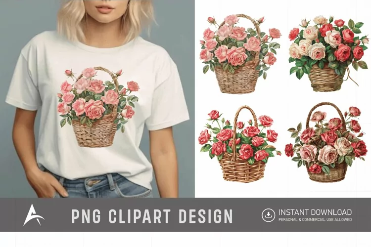 Watercolor Roses in a Basket Clipart