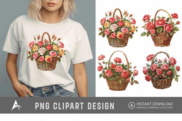 Watercolor Roses in a Basket Clipart