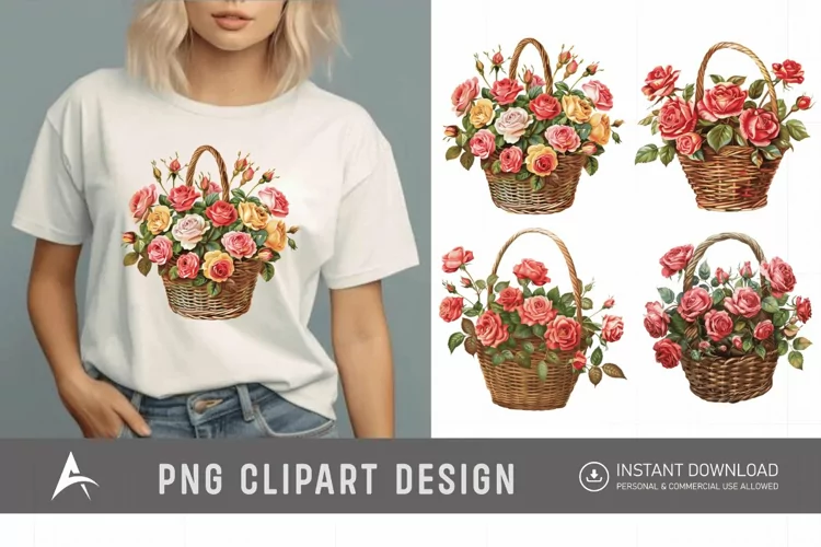 Watercolor Roses in a Basket Clipart