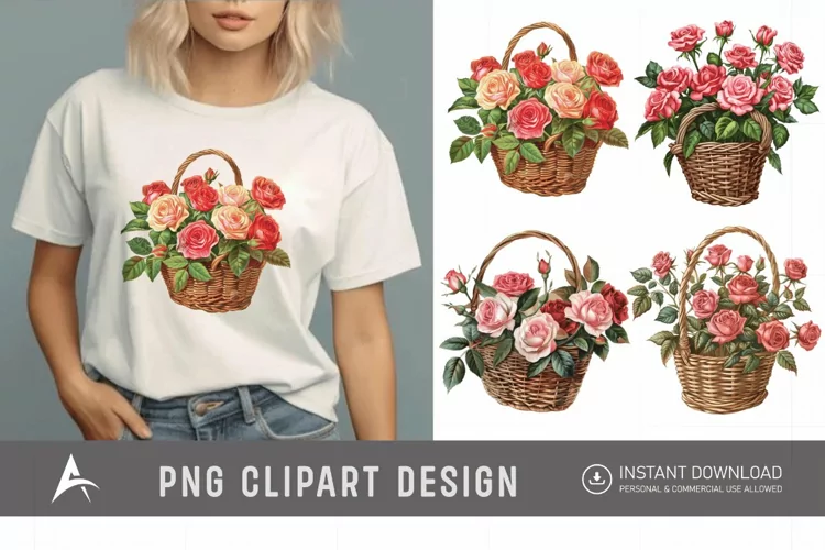 Watercolor Roses in a Basket Clipart