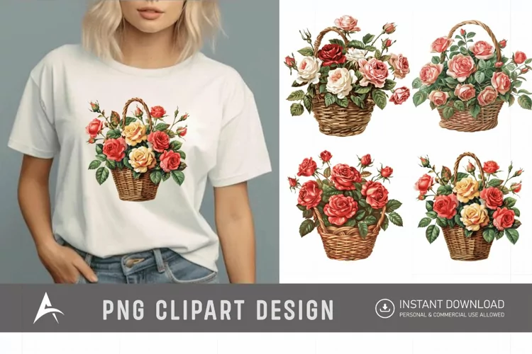 Watercolor Roses in a Basket Clipart
