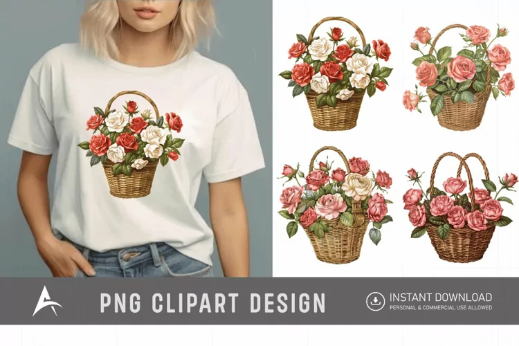 Watercolor Roses in a Basket Clipart