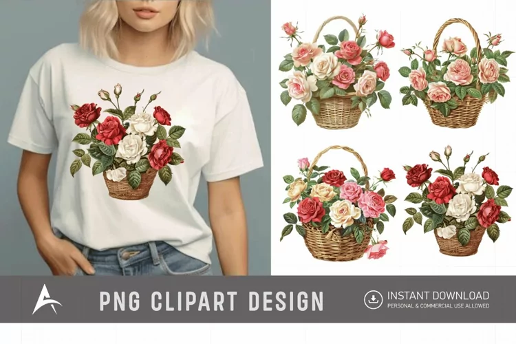 Watercolor Roses in a Basket Clipart