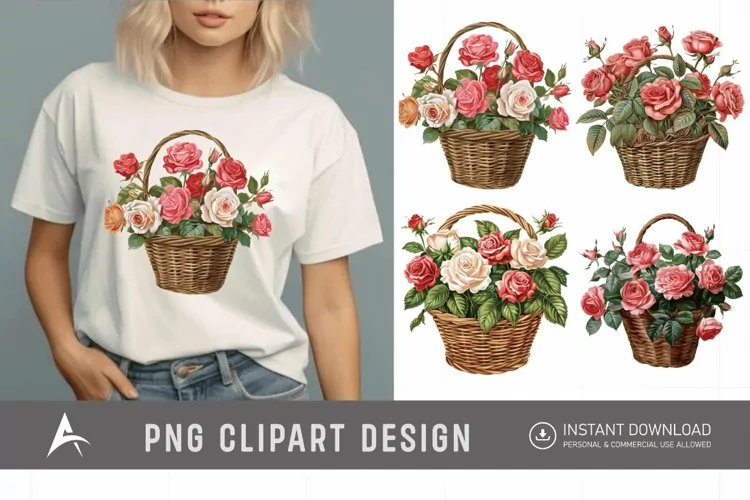 Watercolor Roses in a Basket Clipart