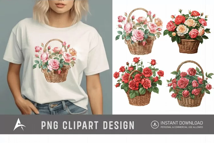Watercolor Roses in a Basket Clipart