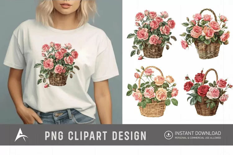 Watercolor Roses in a Basket Clipart