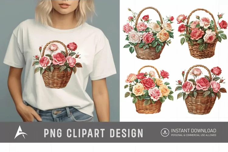 Watercolor Roses in a Basket Clipart