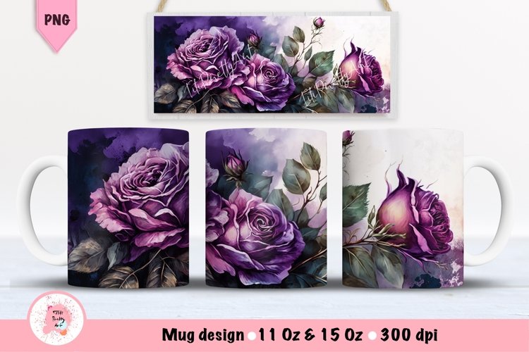 Watercolor Roses Mug Wrap For 11 oz and 15 oz