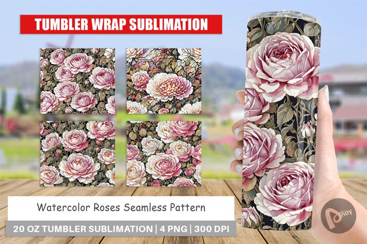 Tumbler Sublimation Wrap Watercolor Roses Pattern