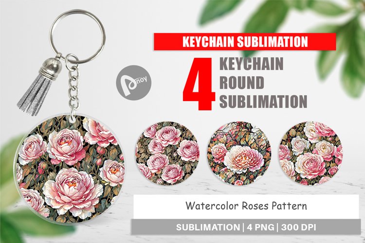 Keychain Watercolor Roses Pattern