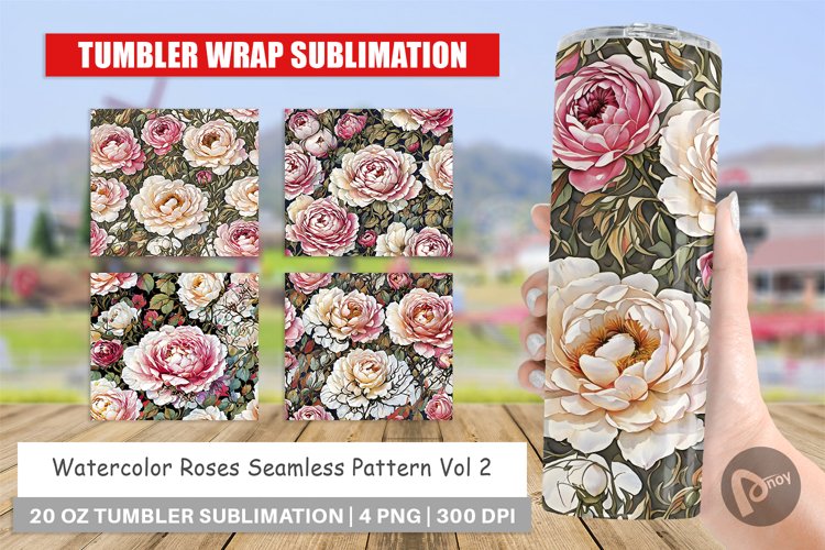 Tumbler Sublimation Wrap Watercolor Roses Pattern
