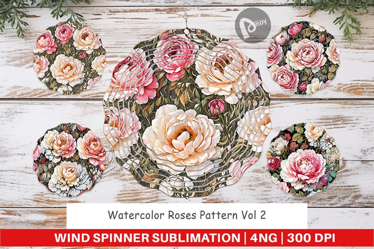 Wind Spinner Watercolor Roses Pattern