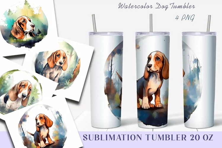 Watercolor Beagle Dog Tumbler Wrap, 20 oz Skinny Tumbler