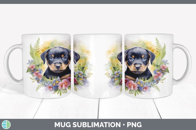 Watercolor Rottweiler Dog Mug Wrap Sublimation Coffee Cup