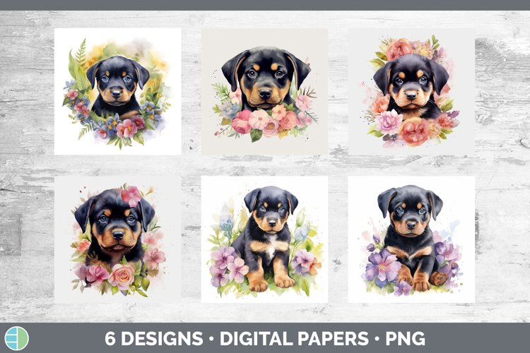 Watercolor Rottweiler Dog Paper Backgrounds | Digital Scrapb