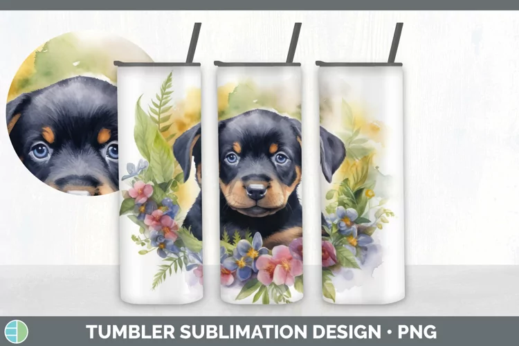 Watercolor Rottweiler Dog Tumbler | Sublimation 20 oz Skinny