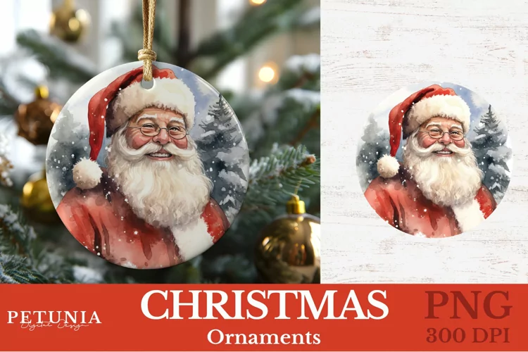 Watercolor Santa Claus Round Christmas Ornament