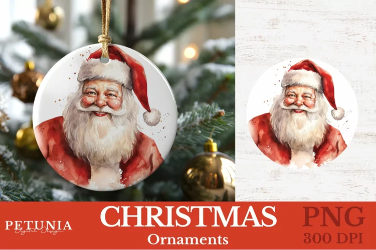 Watercolor Santa Claus Round Christmas Ornament