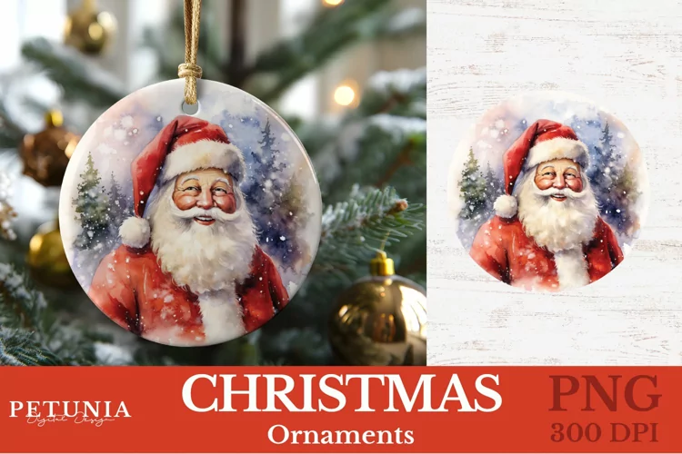 Watercolor Santa Claus Round Christmas Ornament