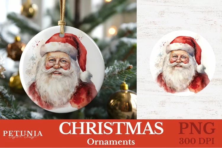 Watercolor Santa Claus Round Christmas Ornament