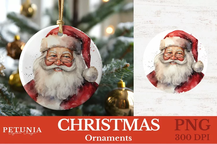 Watercolor Santa Claus Round Christmas Ornament