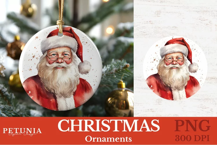 Watercolor Santa Claus Round Christmas Ornament