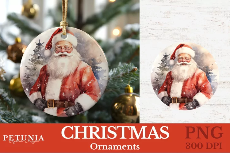 Watercolor Santa Claus Round Christmas Ornament