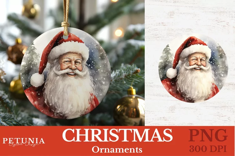 Watercolor Santa Claus Round Christmas Ornament