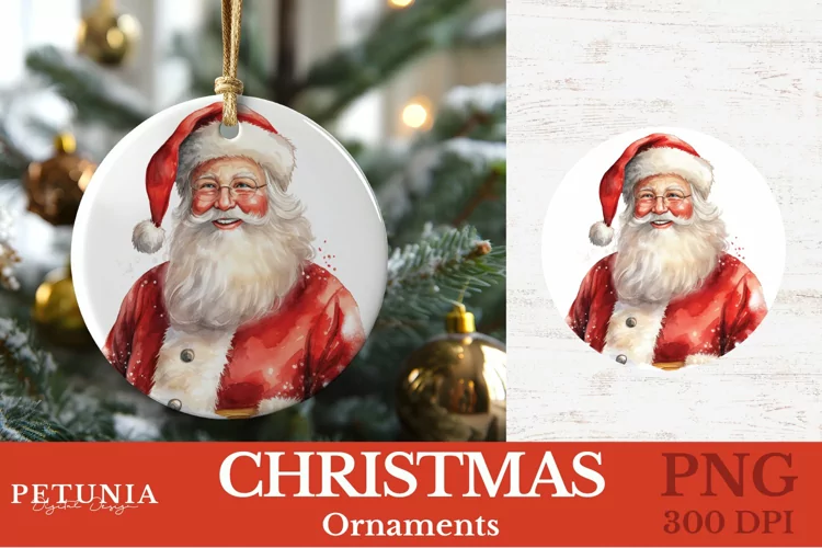 Watercolor Santa Claus Round Christmas Ornament