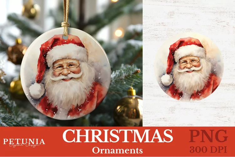 Watercolor Santa Claus Round Christmas Ornament