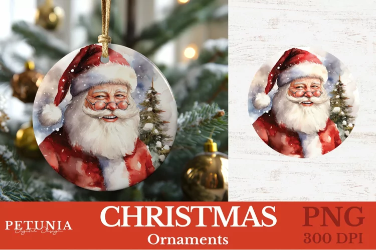 Watercolor Santa Claus Round Christmas Ornament