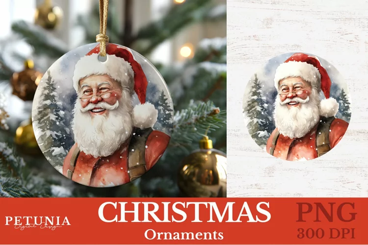 Watercolor Santa Claus Round Christmas Ornament