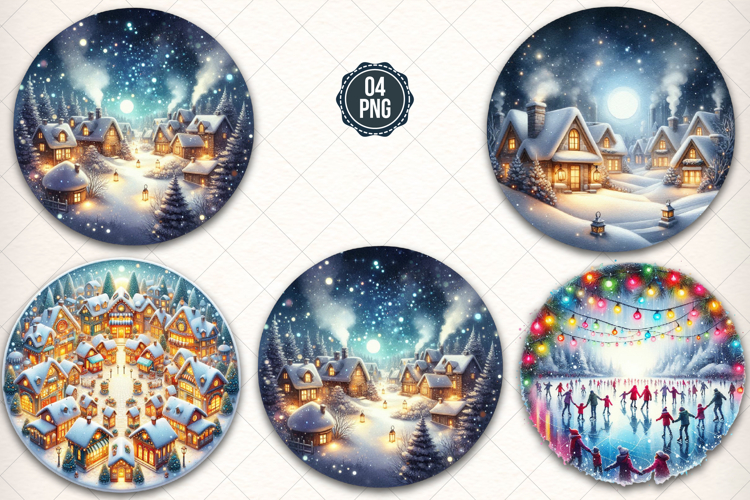 Round Christmas Ornament Png Design, Christmas Scenes Png
