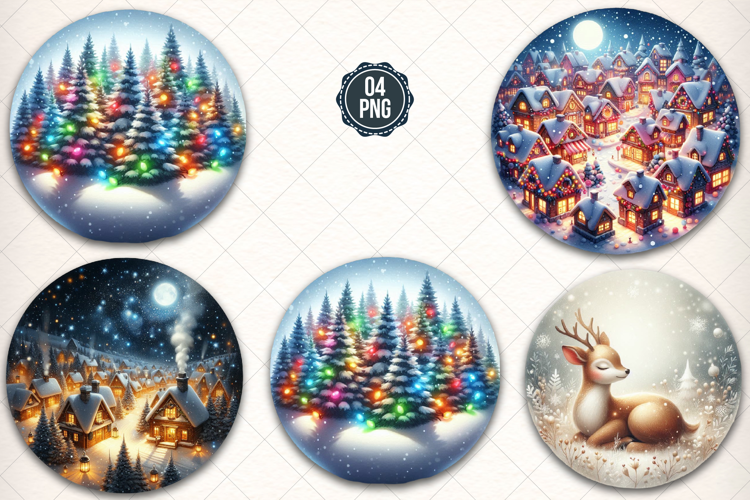 Round Christmas Ornament Png Design, Christmas Scenes Png
