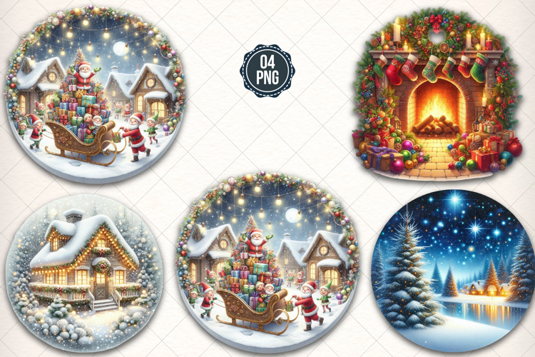Round Christmas Ornament Png Design, Christmas Scenes Png