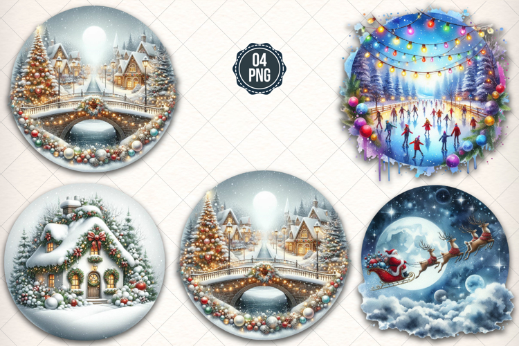 Round Christmas Ornament Png Design, Christmas Scenes Png