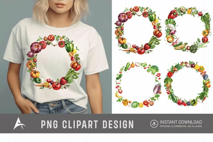 Round frame with fresh food and vegetables Clipart