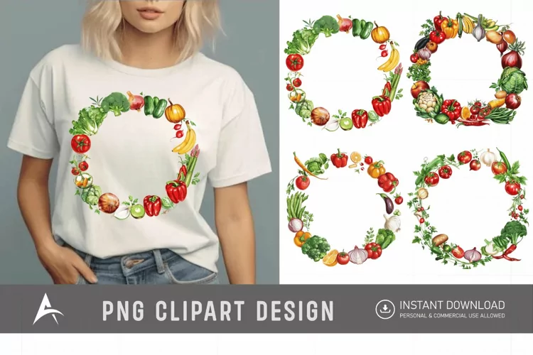 Round frame with fresh food and vegetables Clipart