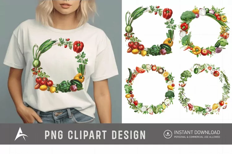 Round frame with fresh food and vegetables Clipart