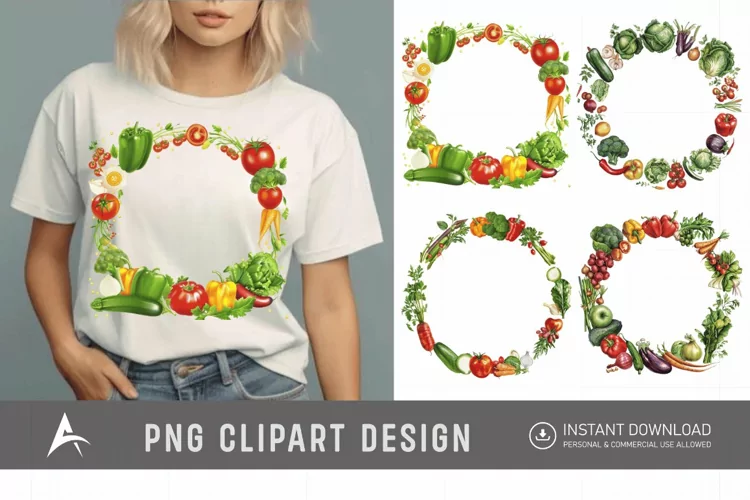 Round frame with fresh food and vegetables Clipart