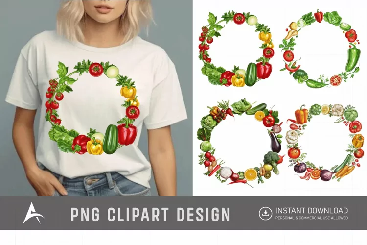 Round frame with fresh food and vegetables Clipart