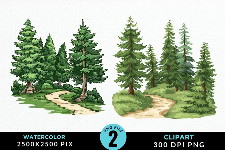 Watercolor Row Of Trees Design Clipart