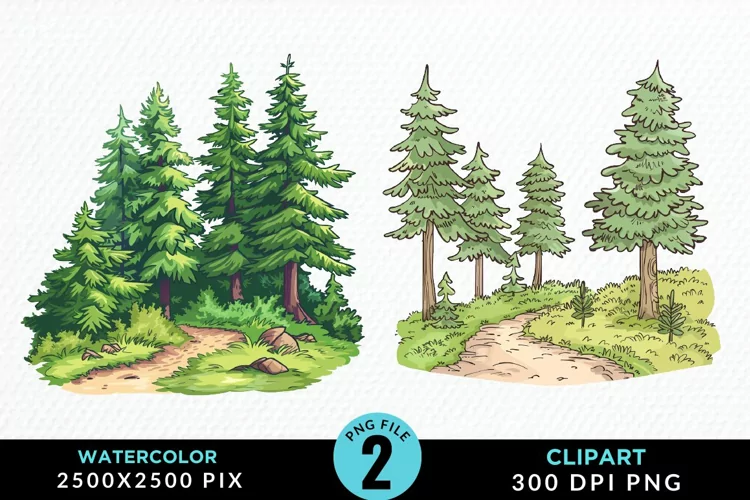 Watercolor Row Of Trees Graphics Clipart