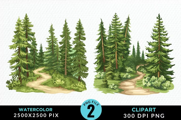 Watercolor Row Of Trees Graphics Clipart