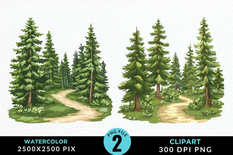 Watercolor Row Of Trees Graphics Clipart