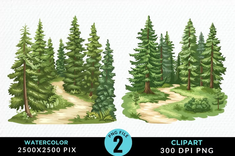 Watercolor Row Of Trees Graphics Clipart
